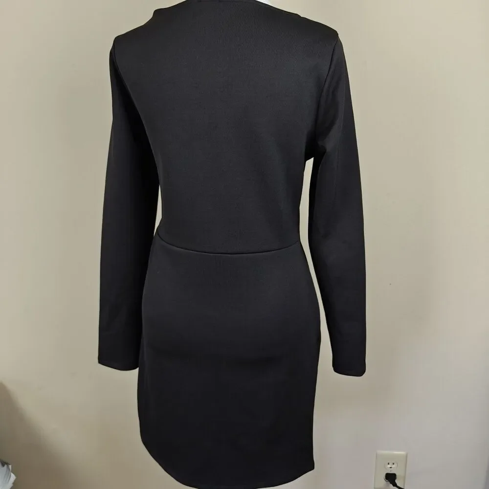 ASOS Buckle Waist Long Sleeve Dress Women's 8 US Monochrome Black White - Picture 4 of 9